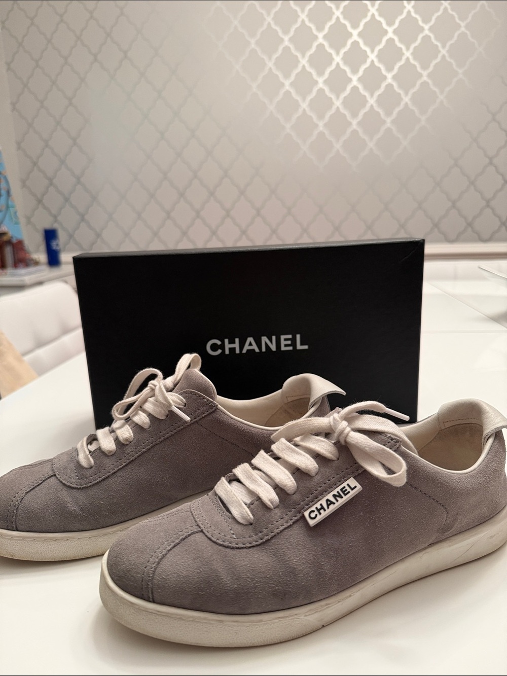 CHANEL  Suede Sneakers in Light Gray